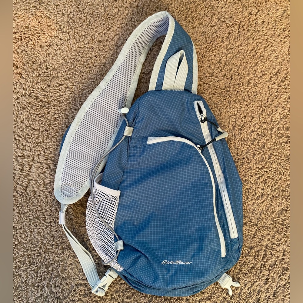 Eddie Bauer Lightweight Sling Back Shoulder Gym Bag Hiking Backpack Buckle Blue